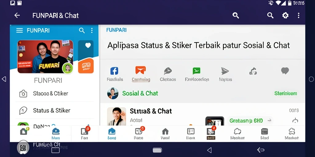 Tampilan antarmuka aplikasi FUNPARI dengan stiker warna-warni yang menarik.