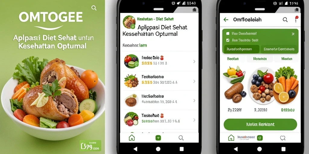 Antarmuka aplikasi OMTOGEL untuk diet sehat yang menarik.